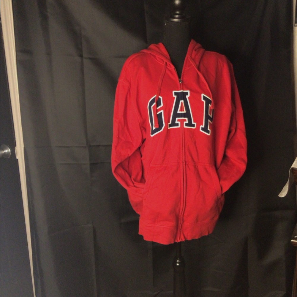 #717.  GAP VINTAGE. LOGO BIG SPELL HOODIES SWEATSHIRT FULL ZIP RED BLUE XL